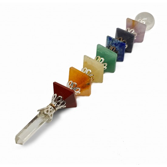 Healing stick made of the seven chakra stones with edge and crown made of quartz