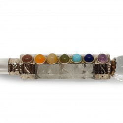 Healing stick made of quartz with the chakra stones