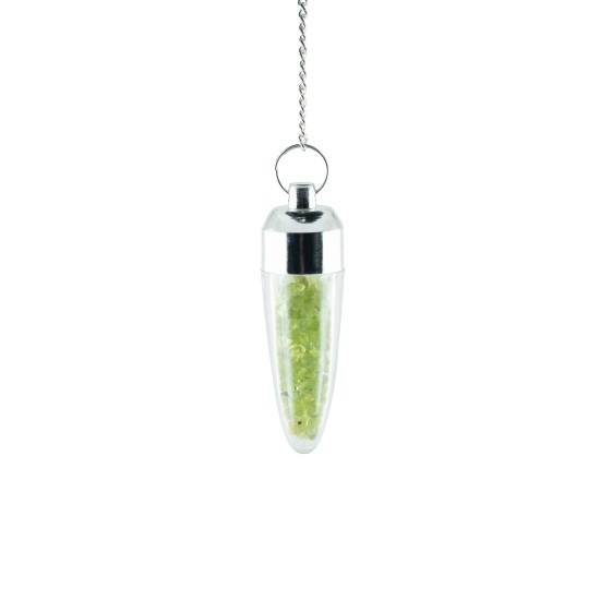 Pendulum with specks of peridot inside (it opens)