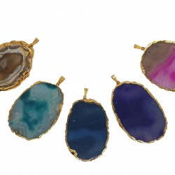 Blue agate pendant with gold coloured outline