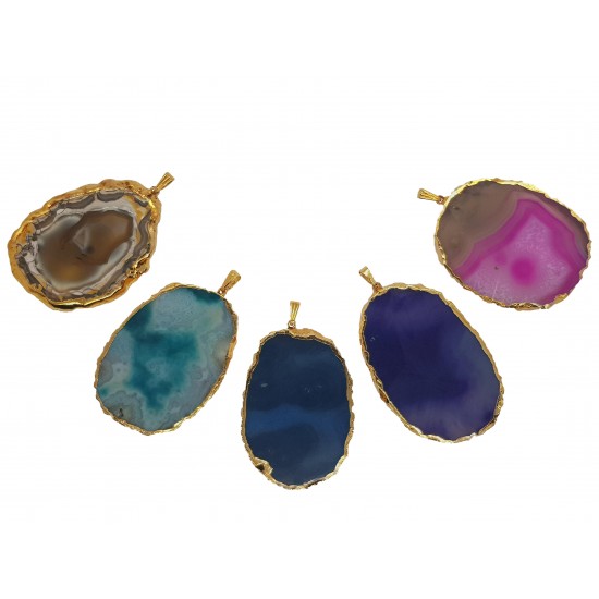 Blue agate pendant with gold coloured outline