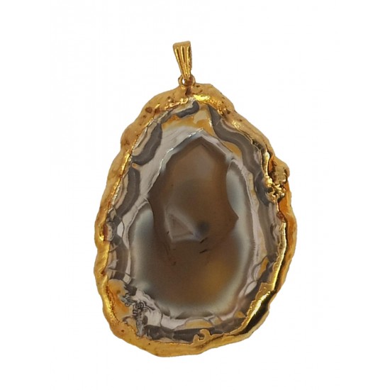 Brown agate pendant with gold coloured outline