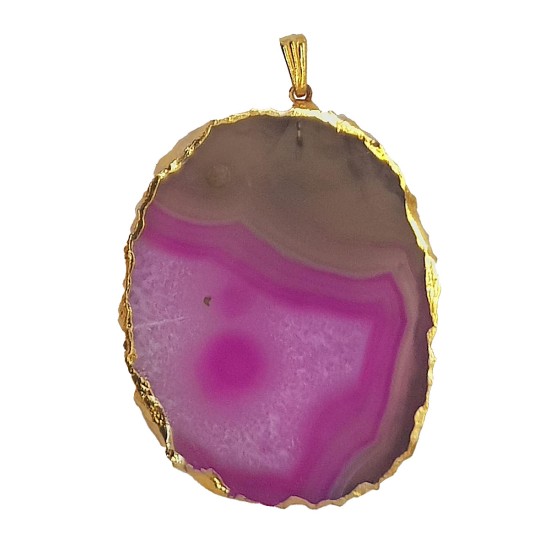  Fuxia agate pendant with metallic outline (of gold colour)