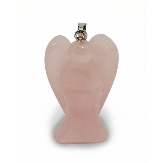 Pink quartz hanging angel, medium size 