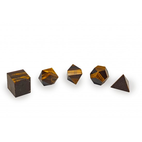 Set of platonic solids made of tiger's eye