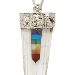Clear quartz pendant with chakra stones