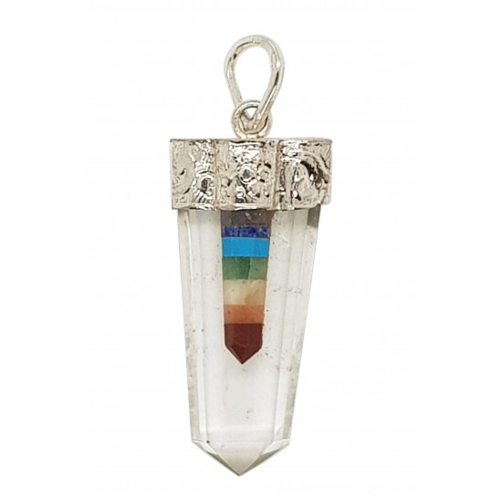 Clear quartz pendant with chakra stones