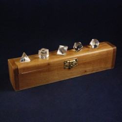 Platonic solids set in wooden box